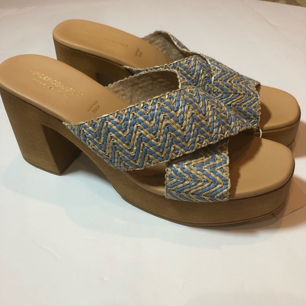 Verderosmarino Wood-Grain Platform Sandals Woven Straps Womens 10 Made in Italy